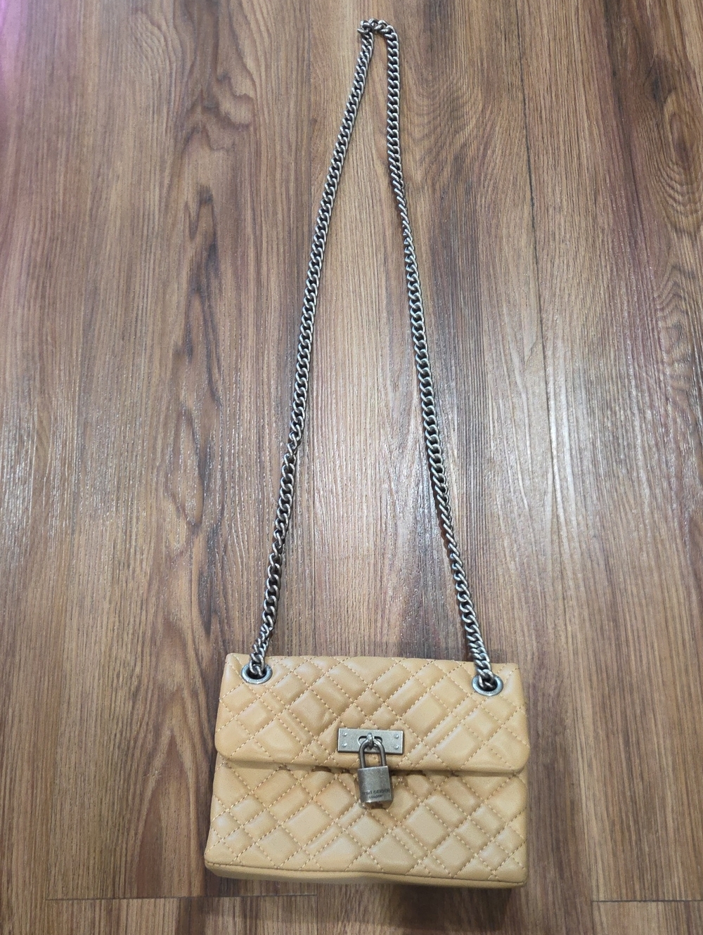 Kurt Geiger The Brixton Quilted Tan Crossbody with Silver Chain
